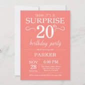 Surprise 20th Birthday Invitation Coral Kaart (Voorkant)