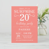 Surprise 20th Birthday Invitation Coral Kaart (Staand voorkant)