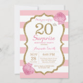 Surprise 20th Birthday Invitation Pink and Gold Kaart (Voorkant)