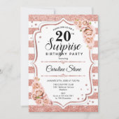 Surprise 20th Birthday - Roos Goud Wit Roze Kaart (Voorkant)