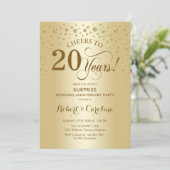 Surprise 20th jubileumviering in goud kaart (Staand voorkant)