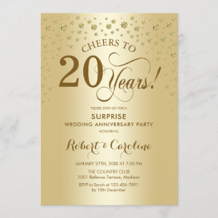 Surprise 20th jubileumviering in goud kaart