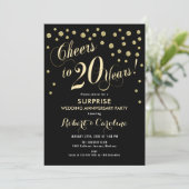 Surprise 20th Wedding Jubileum - Zwart & Goud Kaart (Staand voorkant)