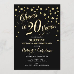 Surprise 20th Wedding Jubileum - Zwart & Goud Kaart