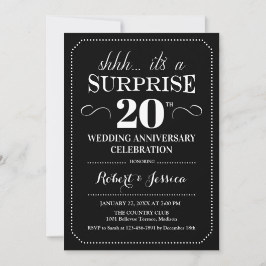 Surprise 20th Wedding Jubileum - Zwart Wit Kaart (Voorkant)