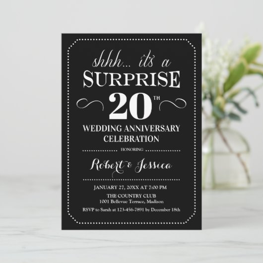 Surprise 20th Wedding Jubileum - Zwart Wit Kaart (Staand voorkant)