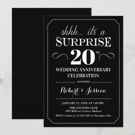 Surprise 20th Wedding Jubileum - Zwart Wit Kaart (Voorkant / Achterkant)