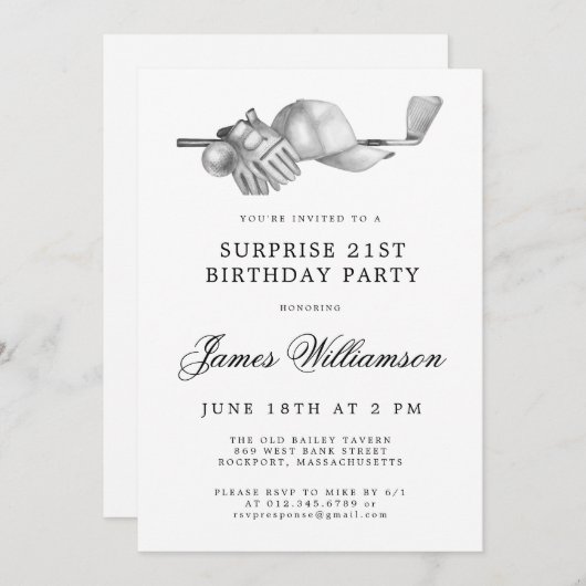 SURPRISE 21e Verjaardagsfeest Golf Thema Kaart (Voorkant / Achterkant)