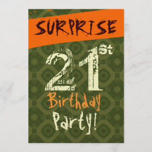 SURPRISE 21st Birthday Chocolate Green Sinaasappel Kaart