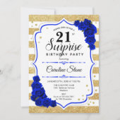 Surprise 21st Birthday - Gold White Royal Blue Kaart (Voorkant)