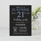 Surprise 21st Birthday Invitation Black and Blue Kaart (Staand voorkant)