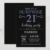 Surprise 21st Birthday Invitation Black and Blue Kaart (Voorkant / Achterkant)