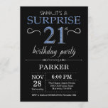 Surprise 21st Birthday Invitation Black and Blue Kaart<br><div class="desc">Verrassend 21ste verjaardag Uitnodiging met Zwarte en Blauwe Glitter Achtergrond. Chalkboard. Volwassen verjaardag. Mannen of vrouwen uitgenodigd. Elke leeftijd. Voor verdere aanpassing,  te klikken gelieve de knoop "van de Aanpassing het"en ons ontwerphulpmiddel te gebruiken om deze sjabloon te wijzigen.</div>