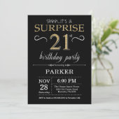 Surprise 21st Birthday Invitation Black and Gold Kaart (Staand voorkant)