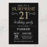 Surprise 21st Birthday Invitation Black and Gold Kaart<br><div class="desc">Verrassend 21ste verjaardag Uitnodiging met Zwarte en Gold Glitter Achtergrond. Chalkboard. Volwassen verjaardag. Mannen of vrouwen uitgenodigd. Elke leeftijd. Voor verdere aanpassing,  te klikken gelieve de knoop "van de Aanpassing het"en ons ontwerphulpmiddel te gebruiken om deze sjabloon te wijzigen.</div>