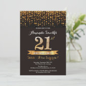 Surprise 21st Birthday Invitation Black and Gold Kaart (Staand voorkant)