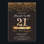 Surprise 21st Birthday Invitation Black and Gold Kaart<br><div class="desc">Verrassend 21ste uitnodiging van de verjaardag. Zwart en goudglitter. Volwassenende Birthday Party nodigt uit. Vrouwen of Mannen Bday Bash. Voor verdere aanpassing,  te klikken gelieve de knoop "van de Aanpassing het"en ons ontwerphulpmiddel te gebruiken om deze sjabloon te wijzigen.</div>