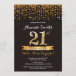 Surprise 21st Birthday Invitation Black and Gold Kaart<br><div class="desc">Verrassend 21ste uitnodiging van de verjaardag. Zwart en goudglitter. Volwassenende Birthday Party nodigt uit. Vrouwen of Mannen Bday Bash. Voor verdere aanpassing,  te klikken gelieve de knoop "van de Aanpassing het"en ons ontwerphulpmiddel te gebruiken om deze sjabloon te wijzigen.</div>