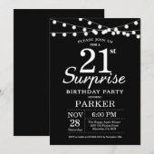 Surprise 21st Birthday Invitation Black and White Kaart (Voorkant / Achterkant)