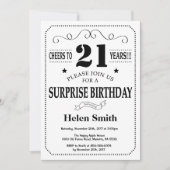 Surprise 21st Birthday Invitation Black and White Kaart (Voorkant)