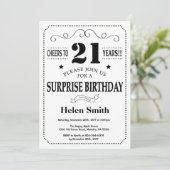 Surprise 21st Birthday Invitation Black and White Kaart (Staand voorkant)