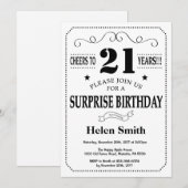 Surprise 21st Birthday Invitation Black and White Kaart (Voorkant / Achterkant)