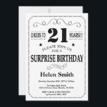 Surprise 21st Birthday Invitation Black and White Kaart<br><div class="desc">Verrassend 21ste verjaardag Uitnodiging zwart-wit Typografie. Zwart-witte achtergrond. Volwassen verjaardag. Mannelijke Mannen of vrouwen: Birthday. Kinder jongen of meisje Lady Teenage Bday Invite. 13e 15e 16e 18e 21e 30e 40e 50e 60e 70e 90e 100e. Elke leeftijd. Voor verdere aanpassing, te klikken gelieve de knoop "van de Aanpassing het"en ons ontwerphulpmiddel...</div>