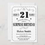 Surprise 21st Birthday Invitation Black and White Kaart<br><div class="desc">Verrassend 21ste verjaardag Uitnodiging zwart-wit Typografie. Zwart-witte achtergrond. Volwassen verjaardag. Mannelijke Mannen of vrouwen: Birthday. Kinder jongen of meisje Lady Teenage Bday Invite. 13e 15e 16e 18e 21e 30e 40e 50e 60e 70e 90e 100e. Elke leeftijd. Voor verdere aanpassing, te klikken gelieve de knoop "van de Aanpassing het"en ons ontwerphulpmiddel...</div>