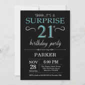 Surprise 21st Birthday Invitation Black en Blauwgr Kaart (Voorkant)