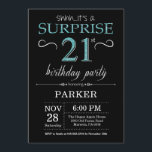 Surprise 21st Birthday Invitation Black en Blauwgr Kaart<br><div class="desc">Verrassend 21ste verjaardag Uitnodiging met Zwarte en Blauwgroen Glitter Achtergrond. Chalkboard. Volwassen verjaardag. Mannen of vrouwen uitgenodigd. Elke leeftijd. Voor verdere aanpassing,  te klikken gelieve de knoop "van de Aanpassing het"en ons ontwerphulpmiddel te gebruiken om deze sjabloon te wijzigen.</div>