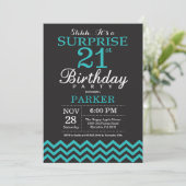 Surprise 21st Birthday Invitation Black en Blauwgr Kaart (Staand voorkant)