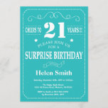 Surprise 21st Birthday Invitation Blauwgroen and W Kaart<br><div class="desc">Verrassend 21ste verjaardag Uitnodiging Blauwgroen en Witte Typografie. Blauwgroen achtergrond. Volwassen verjaardag. Mannelijke Mannen of vrouwen: Birthday. Kinder jongen of meisje Lady Teen Teenage Bday Invite. 13e 15e 16e 18e 21e 30e 40e 50e 60e 70e 80e 90e 100e. Elke leeftijd. Voor verdere aanpassing, te klikken gelieve de knoop "van de...</div>