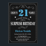 Surprise 21st Birthday Invitation Blue en Black Kaart<br><div class="desc">Verrassend 21ste verjaardag Uitnodiging Blauw en Zwarte Typografie. Chalkboard. Zwart-witte achtergrond. Volwassen verjaardag. Mannelijke Mannen of vrouwen: Birthday. Kinder jongen of meisje Lady Teen Teenage Bday Invite. 13e 15e 16e 18e 21e 30e 40e 50e 60e 70e 80e 90e 100e. Elke leeftijd. Voor verdere aanpassing, te klikken gelieve de knoop "van...</div>
