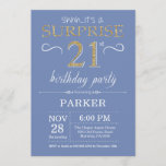 Surprise 21st Birthday Invitation Blue en Gold Kaart<br><div class="desc">Verrassend 21e verjaardag Uitnodiging met Blauwe en Gouden Glitter Achtergrond. Volwassen verjaardag. Mannen of vrouwen uitgenodigd. Elke leeftijd. Voor verdere aanpassing,  te klikken gelieve de knoop "van de Aanpassing het"en ons ontwerphulpmiddel te gebruiken om deze sjabloon te wijzigen.</div>