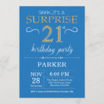 Surprise 21st Birthday Invitation Blue en Gold Kaart<br><div class="desc">Verrassend 21e verjaardag Uitnodiging met Blauwe en Gouden Glitter Achtergrond. Volwassen verjaardag. Mannen of vrouwen uitgenodigd. Elke leeftijd. Voor verdere aanpassing,  te klikken gelieve de knoop "van de Aanpassing het"en ons ontwerphulpmiddel te gebruiken om deze sjabloon te wijzigen.</div>