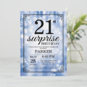 Surprise 21st Birthday Invitation Blue Glitter Kaart (Staand voorkant)