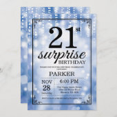 Surprise 21st Birthday Invitation Blue Glitter Kaart (Voorkant / Achterkant)