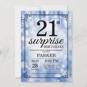 Surprise 21st Birthday Invitation Blue Glitter Kaart