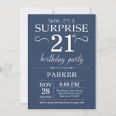 Surprise 21st Birthday Invitation Blue Kaart (Voorkant)