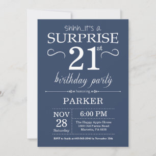 Surprise 21st Birthday Invitation Blue Kaart