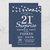 Surprise 21st Birthday Invitation Blue Kaart (Voorkant / Achterkant)