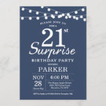 Surprise 21st Birthday Invitation Blue Kaart<br><div class="desc">Verrassend 21st de Uitnodiging van de Dagen met de Lichten van het Koord. Blauwe achtergrond. Jongen of meisjes. 13e 15e 16e 18e 21e 30e 40e 50e 60e 70e 90e 100e, elke leeftijd. Voor verdere aanpassing, te klikken gelieve de knoop "van de Aanpassing het"en ons ontwerphulpmiddel te gebruiken om deze sjabloon...</div>