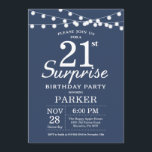 Surprise 21st Birthday Invitation Blue Kaart<br><div class="desc">Verrassend 21st de Uitnodiging van de Dagen met de Lichten van het Koord. Blauwe achtergrond. Jongen of meisjes. 13e 15e 16e 18e 21e 30e 40e 50e 60e 70e 90e 100e, elke leeftijd. Voor verdere aanpassing, te klikken gelieve de knoop "van de Aanpassing het"en ons ontwerphulpmiddel te gebruiken om deze sjabloon...</div>