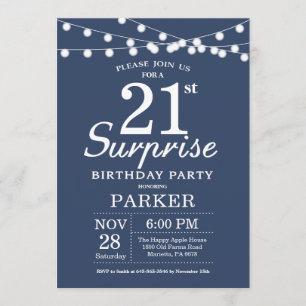 Surprise 21st Birthday Invitation Blue Kaart