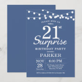 Surprise 21st Birthday Invitation Blue Kaart (Voorkant / Achterkant)