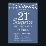 Surprise 21st Birthday Invitation Blue Kaart<br><div class="desc">Verrassend 21st de Uitnodiging van de Dagen met de Lichten van het Koord. Blauwe achtergrond. Jongen of meisjes. 13e 15e 16e 18e 21e 30e 40e 50e 60e 70e 90e 100e, elke leeftijd. Voor verdere aanpassing, te klikken gelieve de knoop "van de Aanpassing het"en ons ontwerphulpmiddel te gebruiken om deze sjabloon...</div>