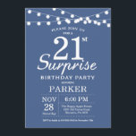 Surprise 21st Birthday Invitation Blue Kaart<br><div class="desc">Verrassend 21st de Uitnodiging van de Dagen met de Lichten van het Koord. Blauwe achtergrond. Jongen of meisjes. 13e 15e 16e 18e 21e 30e 40e 50e 60e 70e 90e 100e, elke leeftijd. Voor verdere aanpassing, te klikken gelieve de knoop "van de Aanpassing het"en ons ontwerphulpmiddel te gebruiken om deze sjabloon...</div>