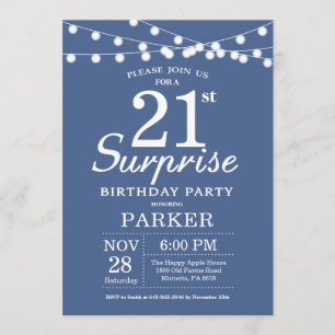 Surprise 21st Birthday Invitation Blue Kaart