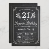 Surprise 21st Birthday Invitation Chalkboard Kaart (Voorkant / Achterkant)