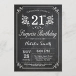 Surprise 21st Birthday Invitation Chalkboard Kaart<br><div class="desc">Verrassend 21st Birthday Uitnodiging met Rustic Chalkboard Background en Floral Flower Pattern, Black and White. Volwassen verjaardag. Mannelijke Mannen of vrouwen: Birthday. Kinder jongen of meisje Lady Teen Teenage Bday Invite. 13e 15e 16e 18e 21e 30e 40e 50e 60e 70e 80e 90e 100e. Elke leeftijd. Voor verdere aanpassing, te klikken...</div>